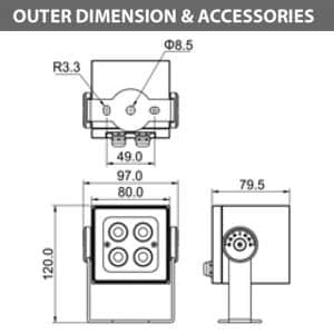 Outdoor LED Projector Lights - JRF4-S - Diamension