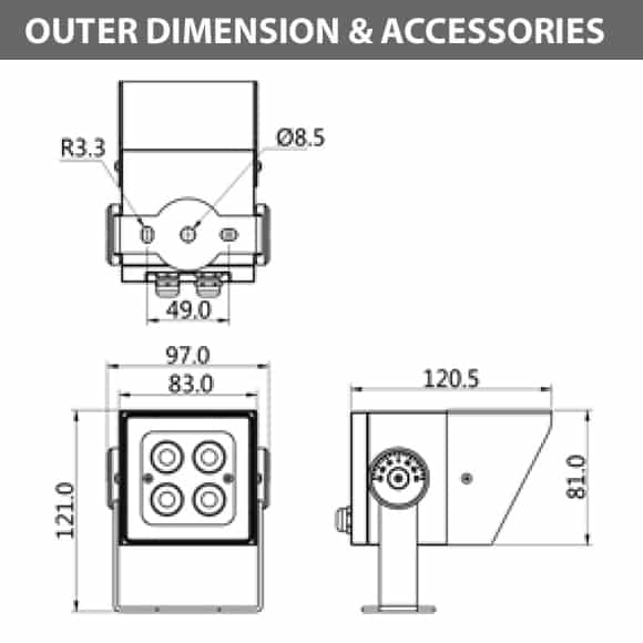 Outdoor LED Projector Lights - JRF4-S-H -Diamension