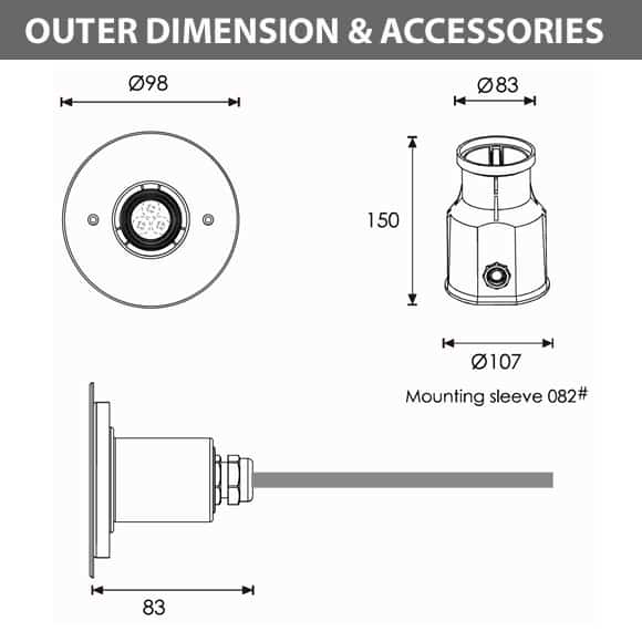 Recessed LED Swimming Pool Light - A4AA0357 - Diamension