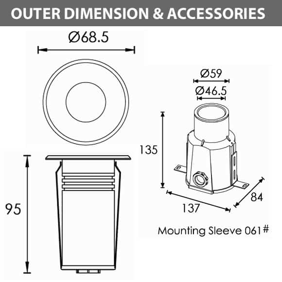 Recessed LED Swimming Pool Light - B4A0158 - Diamension