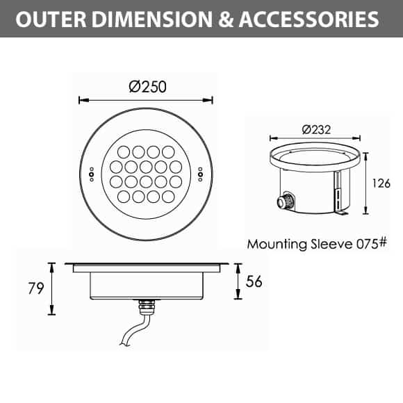 Recessed LED Swimming Pool Light - B4FB1857 - Diamension