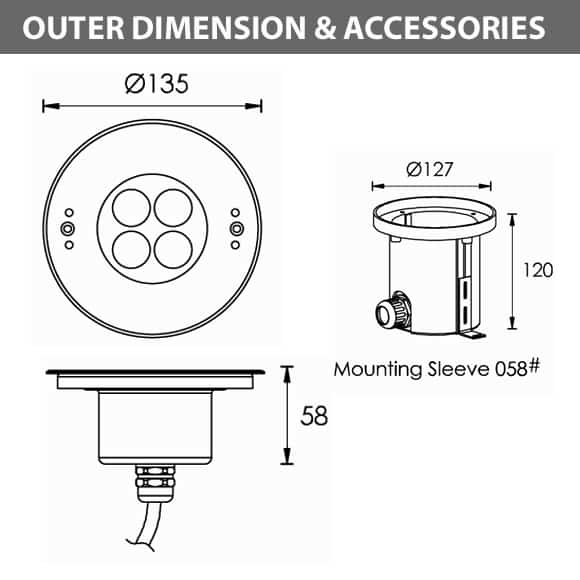 Recessed LED Swimming Pool Light - B4X0457 - Diamension