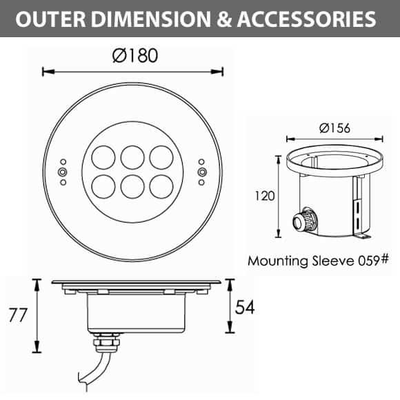 Recessed LED Swimming Pool Light - B4YB0657 - Diamension