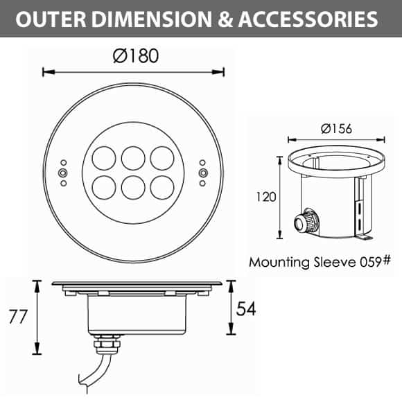 Recessed LED Swimming Pool Light - B4YB0657 - Diamension