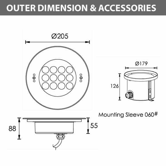 Recessed LED Swimming Pool Light - B4ZB1257 - Diamension