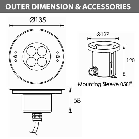 Recessed LED Swimming Pool Light - C4X0457 - Diamension