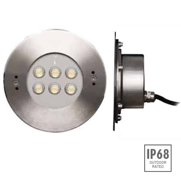 Inground pool light fixture for architectural underwater lighting, marine fixtures, highlighting water feature and recessed poollights