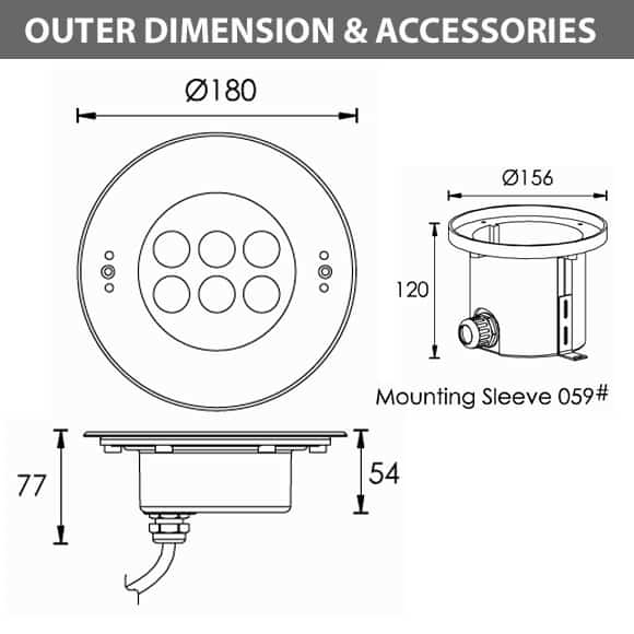 Recessed LED Swimming Pool Light - C4YB0657 - Diamension