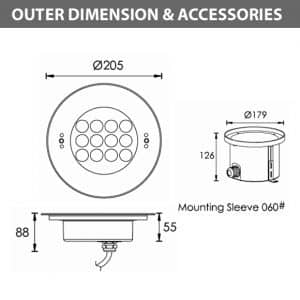 Recessed LED Swimming Pool Light - C4ZB1257 - Diamension