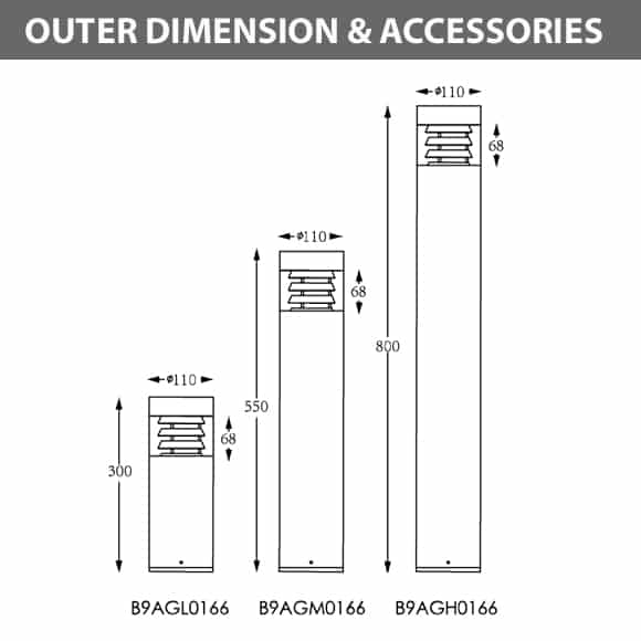 LED Bollard Light -B9AGL0166-B9AGM0166-B9AGH0166 - Dia