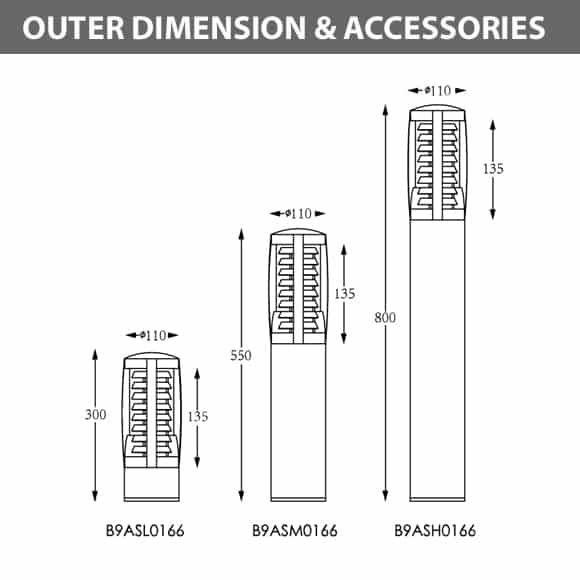 LED Bollard Light -B9ASL0166-B9ASM0166-B9ASH0166 - Dia