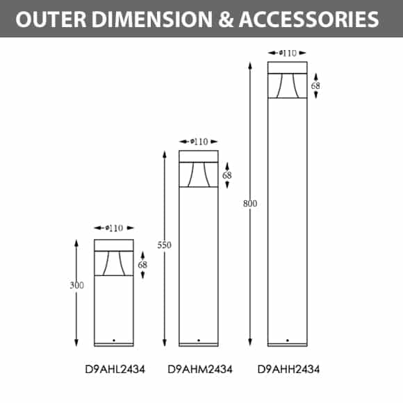 LED Bollard Light - D9AHL2434-D9AHM2434-D9AHH2434-Dia