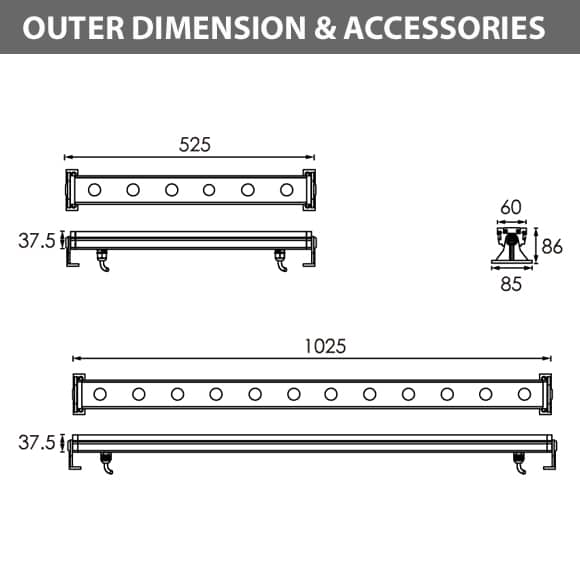 LED Wall Washer A6FA0658-A6FA1258Diamension