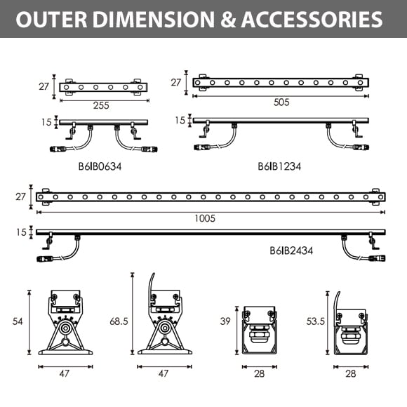 LED Wall Washer - B6IB0654-B6IB1234-B6IB2434 Diamension