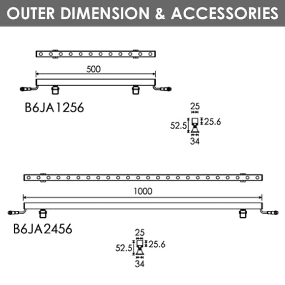 LED Wall Washer B6JA1256-B6JA2456 Diamension