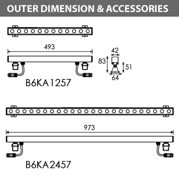 LED Wall Washer B6KA1257-B6KA2457 Diamension