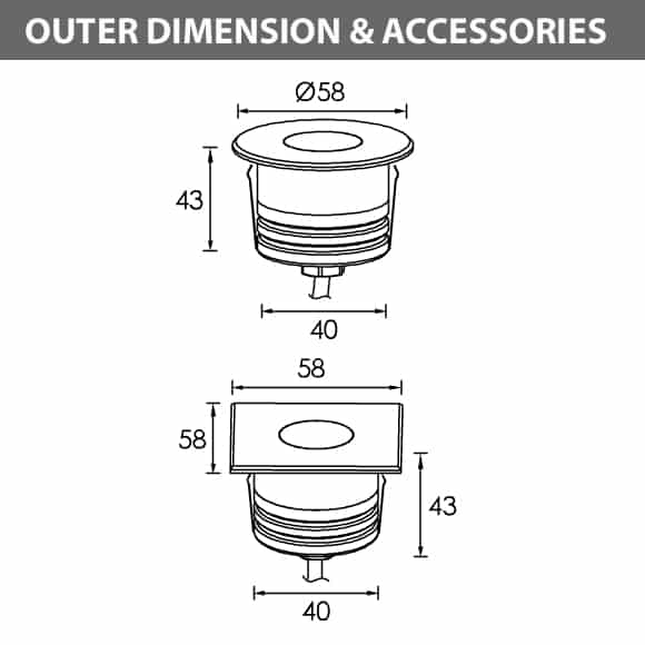 Recessed Wooden Floor Light - B2XAR0154-B2XAS0154 - Diamension