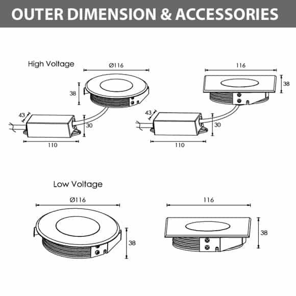 Recessed Wooden Floor Light - FB2XBR0357-FB2XBS0357 -Diamension