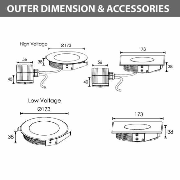 Recessed Wooden Floor Light - FB2XCR0657-FB2CS0657 - Diamension