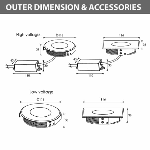 Recessed Wooden Floor Light - FC2XBR0357-FC2XBS0357 - Diamension