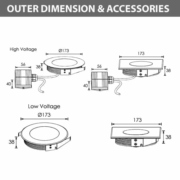 Recessed Wooden Floor Light - FC2XCR0657-FC2XCS0657 - Diamension