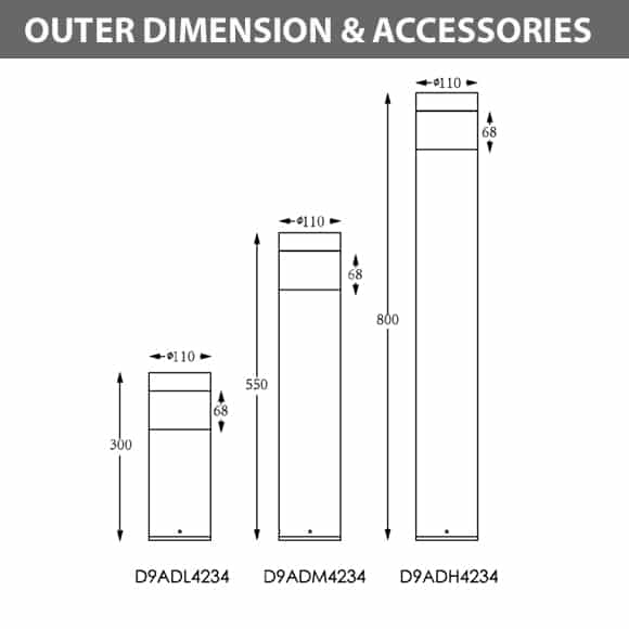 LED Bollard Light -D9ADL4234-D9ADM4234-D9ADH4234-Dia