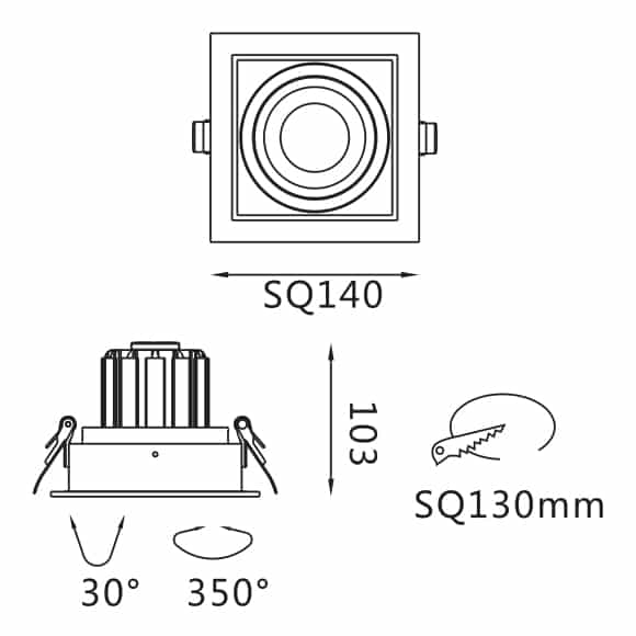 Recessed Grille Light - FS2023A-15 - Dia