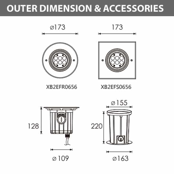 In-ground Light - XB2EFR0656 - XB2EFS0656 Dimension