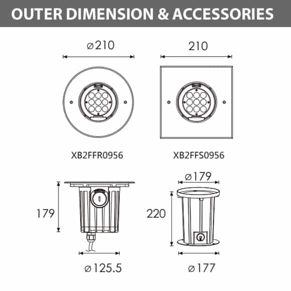 In-ground Light - XB2FFR0956 - XB2FFS0956 Dimension