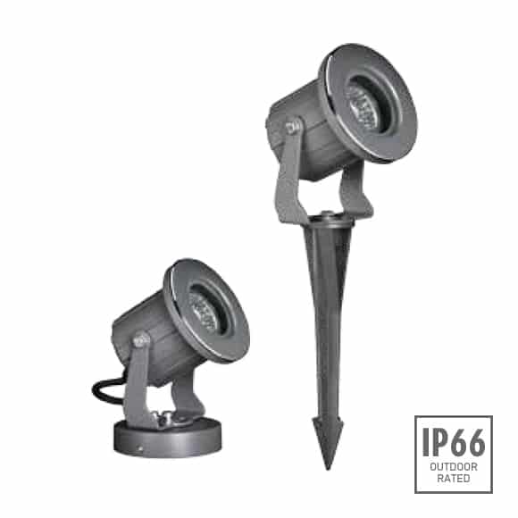 Focus light housing for halogen lights and LED fixtures with aluminium bracket, stainless steel front cover and multiple body colors